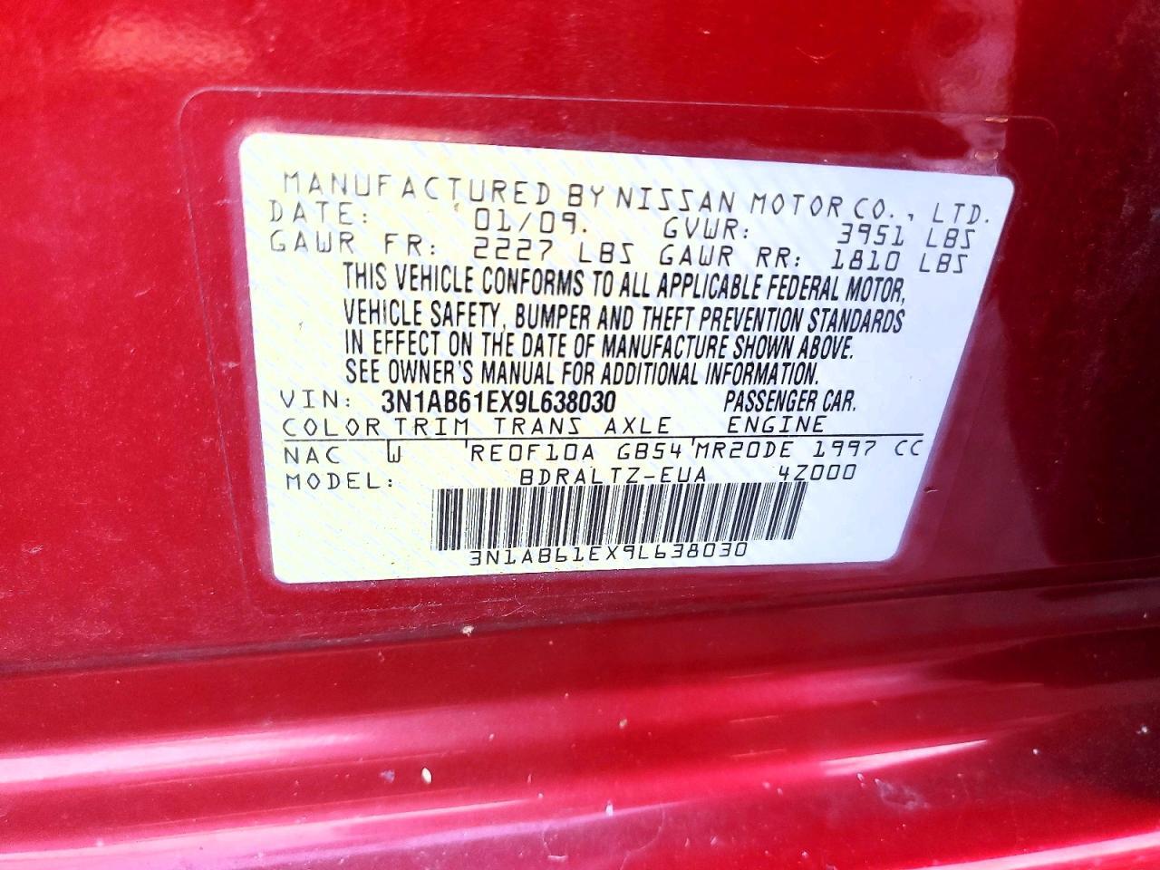 3N1AB61EX9L638030 2009 NISSAN SENTRA photo no. 12