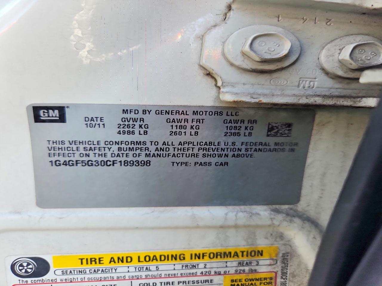 1G4GF5G30CF189398 2012 BUICK LACROSSE photo no. 12