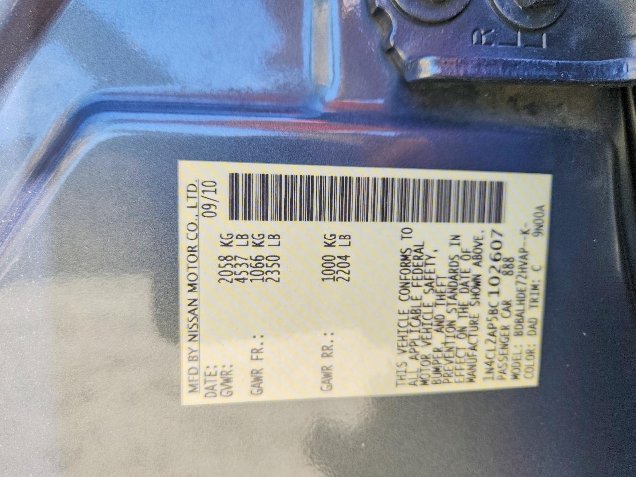 1N4CL2AP5BC102607 2011 NISSAN ALTIMA photo no. 12