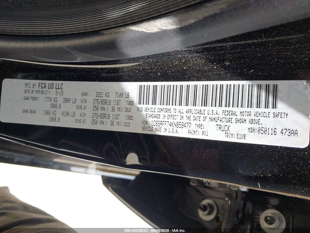 1C6SRFFT4KN859477 2019 RAM 1500 photo no. 9