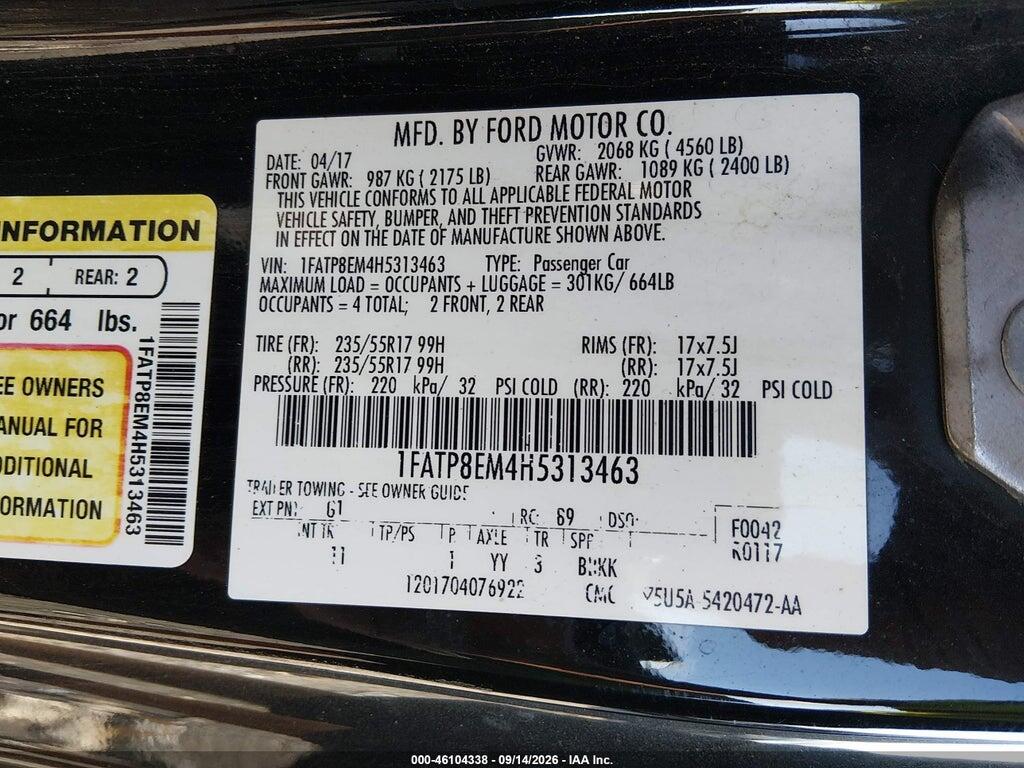 1FATP8EM4H5313463 2017 FORD MUSTANG photo no. 9
