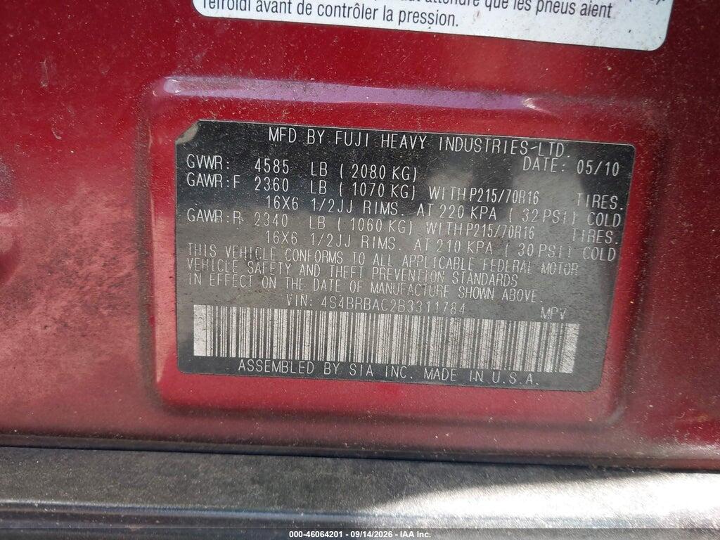 4S4BRBAC2B3311784 2011 SUBARU OUTBACK photo no. 9