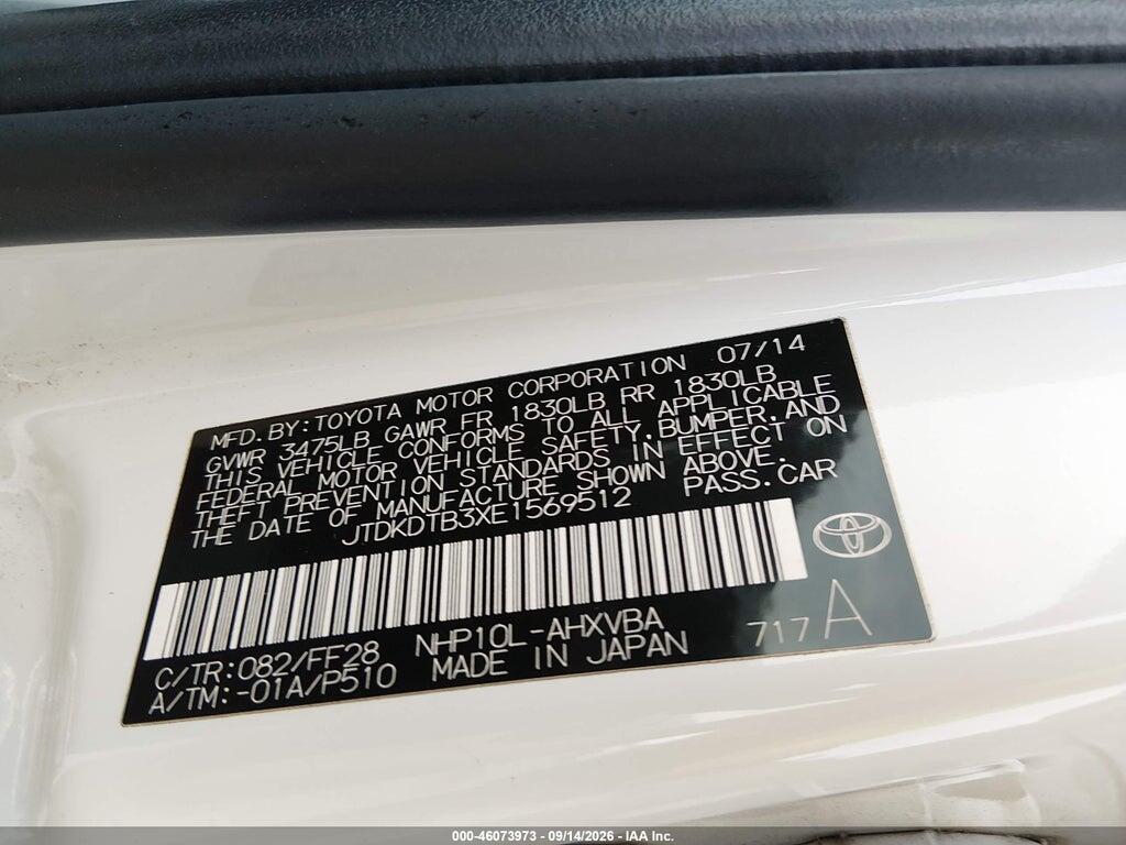 JTDKDTB3XE1569512 2014 TOYOTA PRIUS C photo no. 9