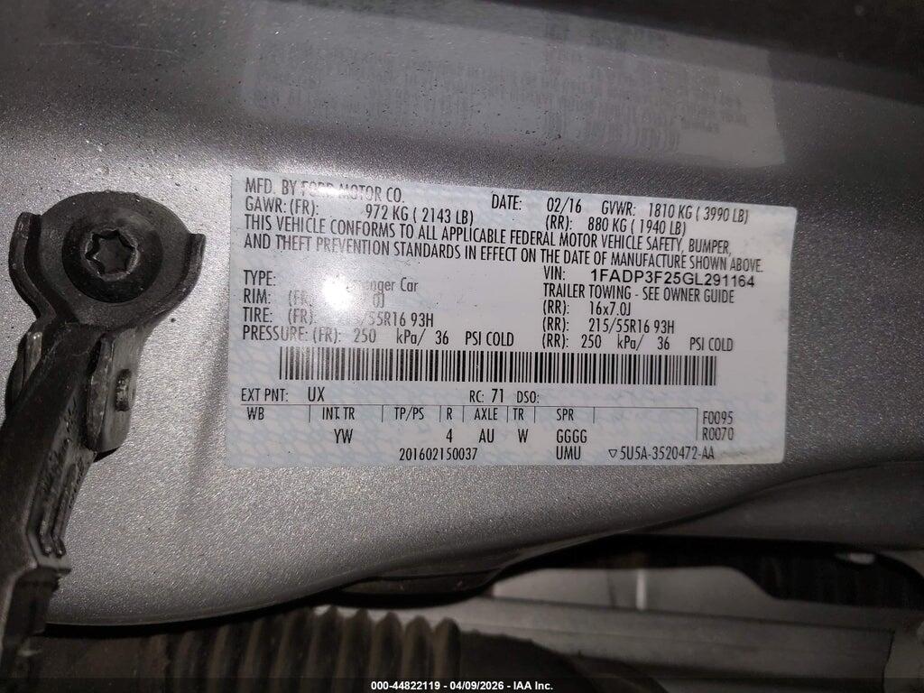 1FADP3F25GL291164 2016 FORD FOCUS photo no. 9