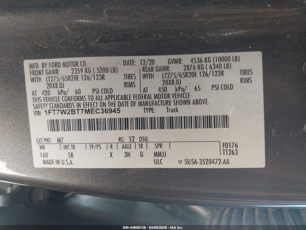 1FT7W2BT7MEC36945 2021 FORD F-250 photo no. 9
