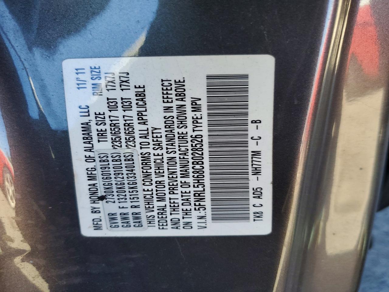 2012 HONDA ODYSSEY EXL — Фото 13 из 13