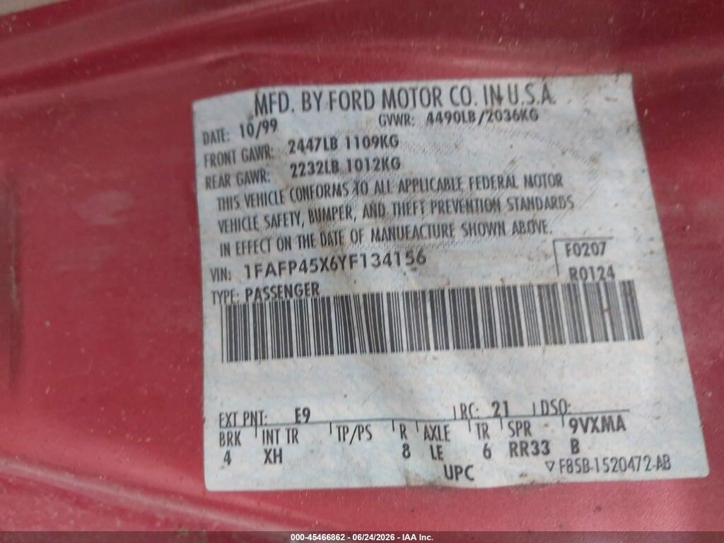1FAFP45X6YF134156 2000 FORD MUSTANG photo no. 9