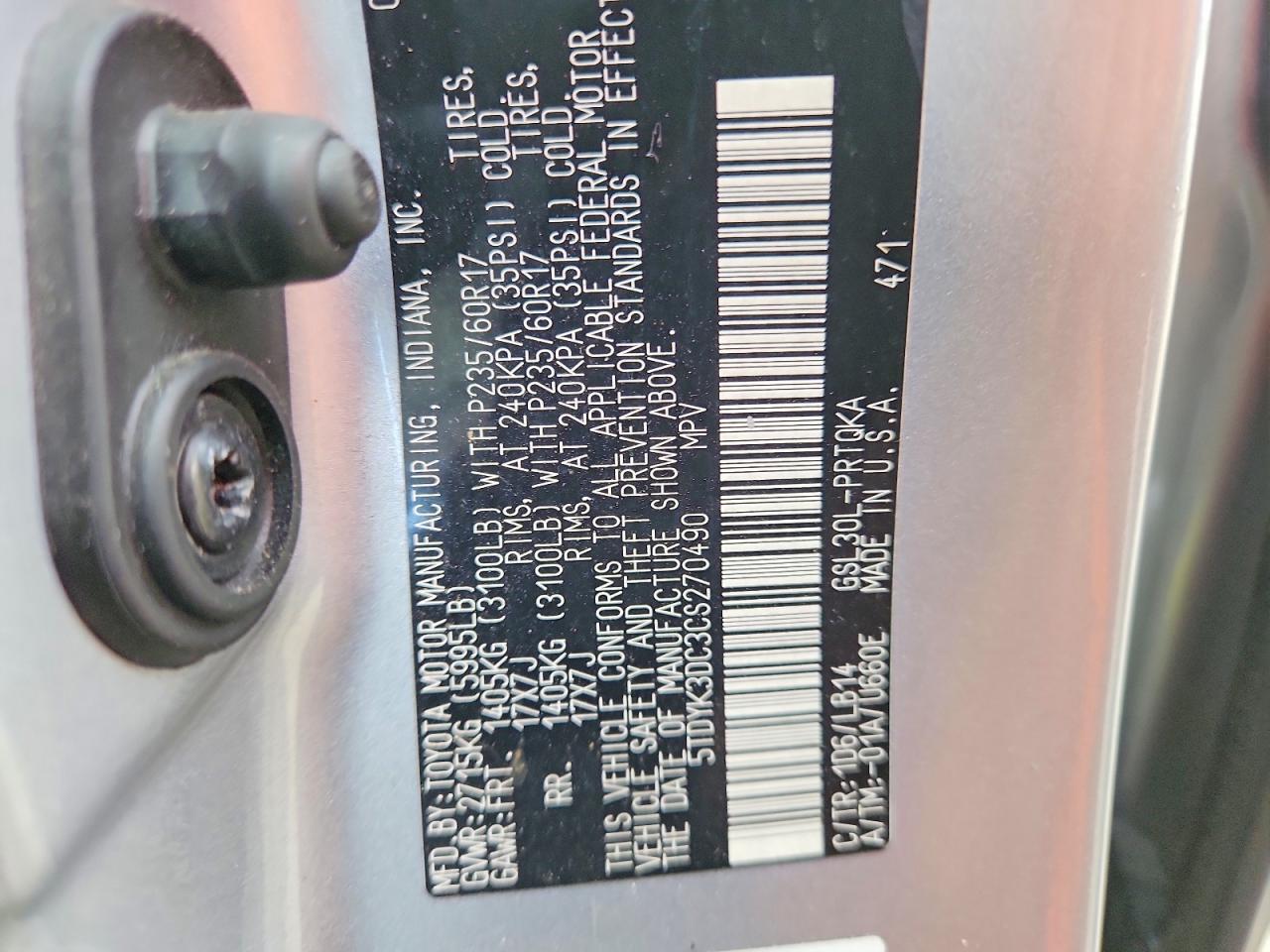 2012 TOYOTA SIENNA XLE 8-PASSENGER — Фото 14 из 14