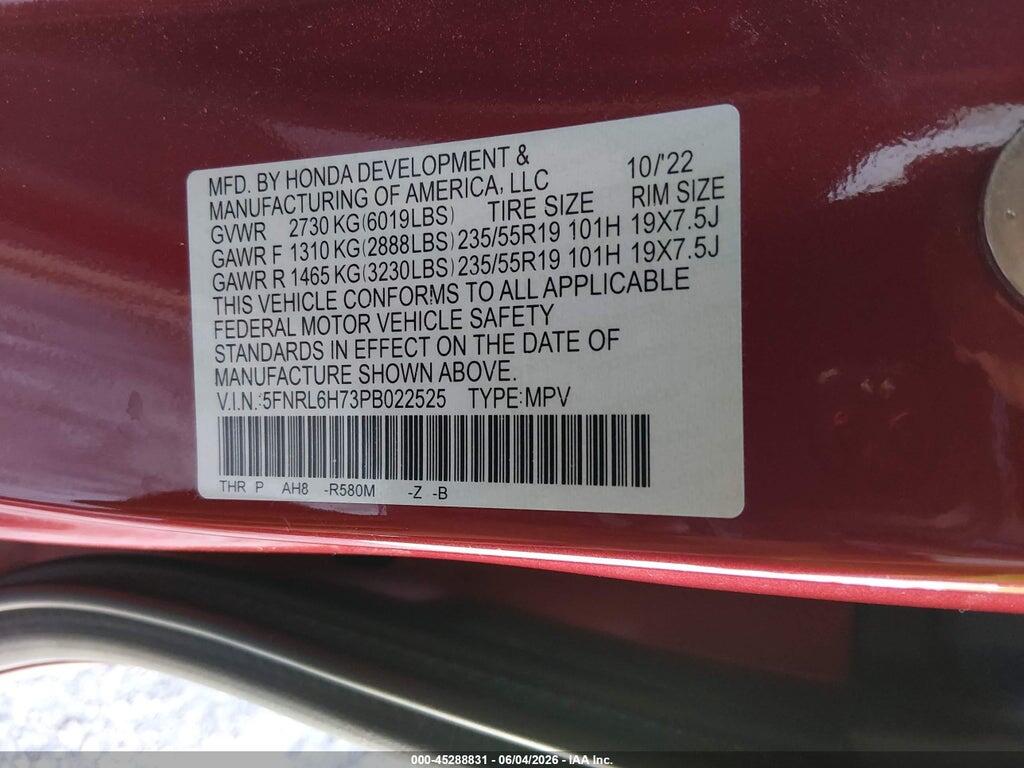 5FNRL6H73PB022525 2023 HONDA ODYSSEY photo no. 9