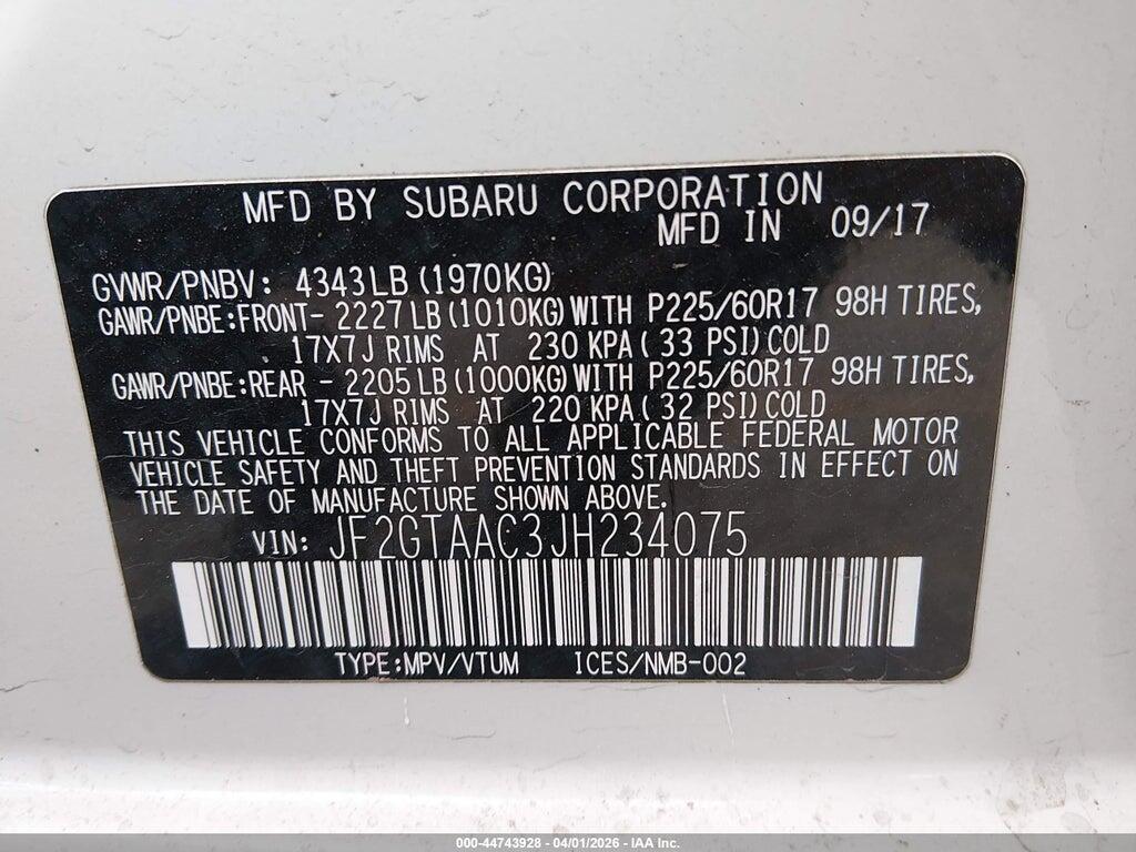 JF2GTAAC3JH234075 2018 SUBARU CROSSTREK photo no. 9
