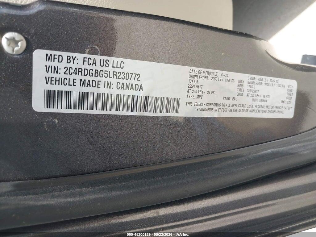 2C4RDGBG5LR230772 2020 DODGE GRAND CARAVAN photo no. 9