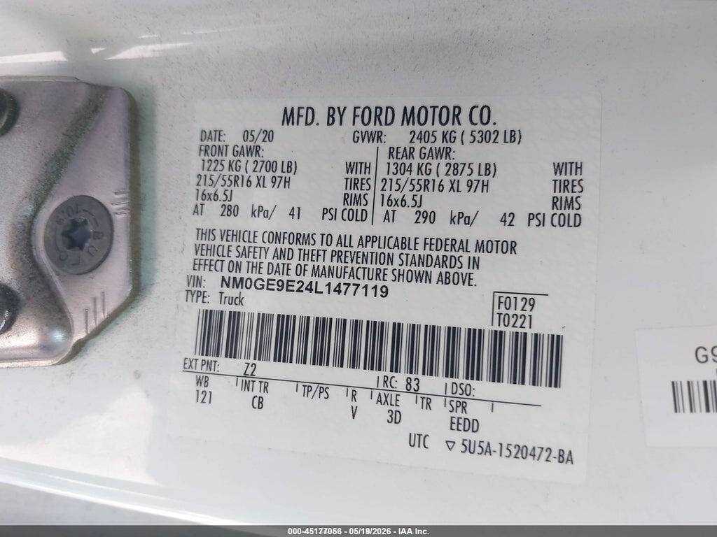 NM0GE9E24L1477119 2020 FORD TRANSIT CONNECT photo no. 9