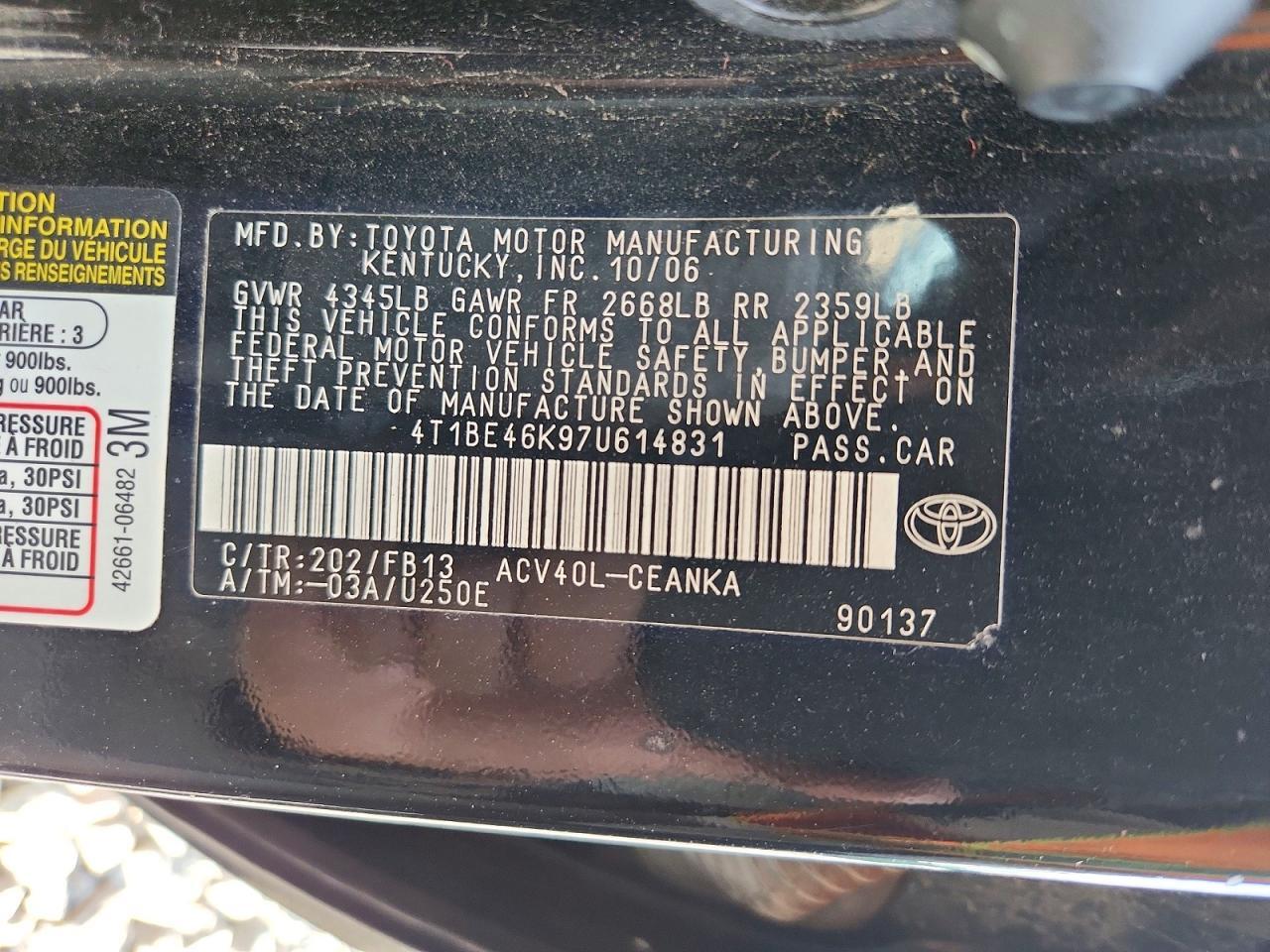 2007 TOYOTA CAMRY LE — Фото 12 из 12
