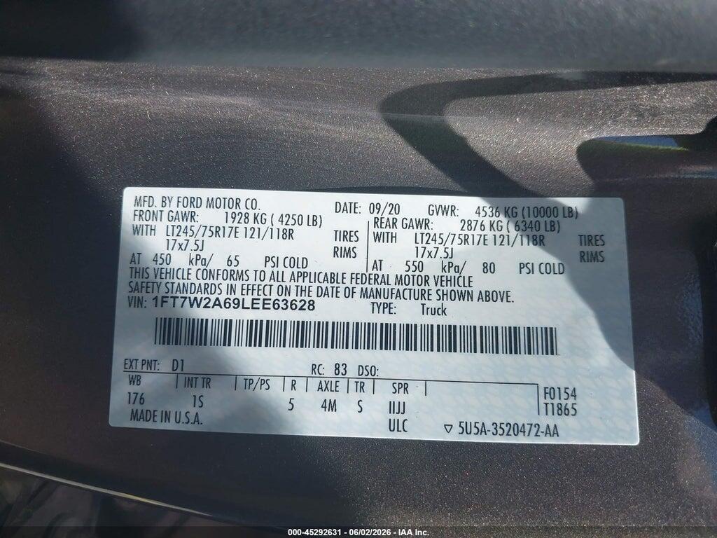 1FT7W2A69LEE63628 2020 FORD F-250 photo no. 9