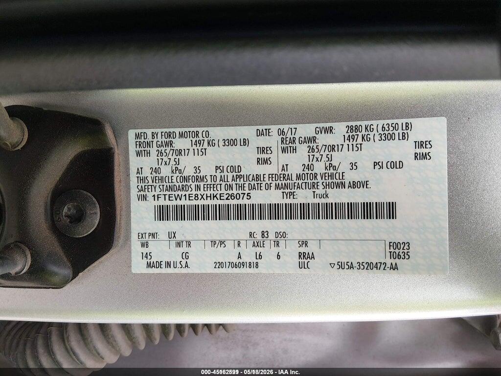 1FTEW1E8XHKE26075 2017 FORD F-150 photo no. 9