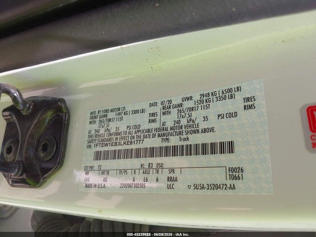 1FTEW1EB3LKE81777 2020 FORD F-150 photo no. 9
