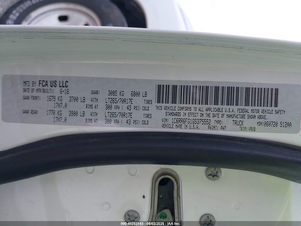 1C6RR6FG1GS375552 2016 RAM 1500 photo no. 9