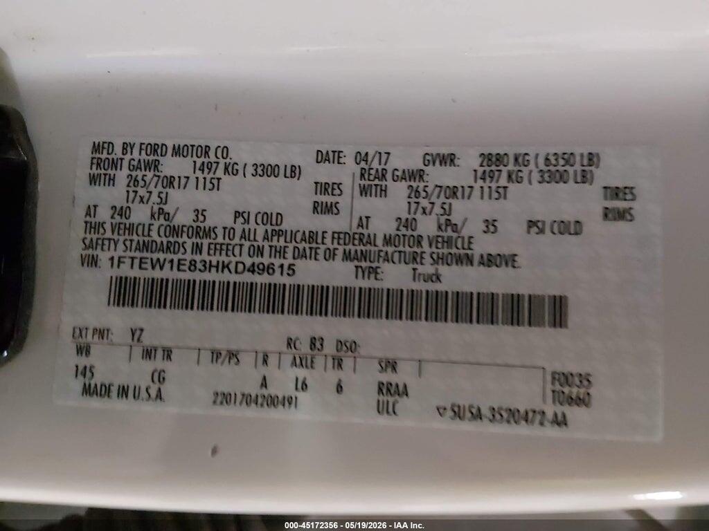 1FTEW1E83HKD49615 2017 FORD F-150 photo no. 9