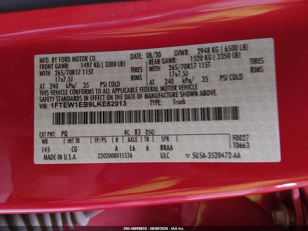 1FTEW1EB9LKE82013 2020 FORD F-150 photo no. 9