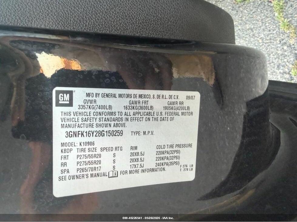 3GNFK16Y28G150259 2008 CHEVROLET SUBURBAN 1500 photo no. 9