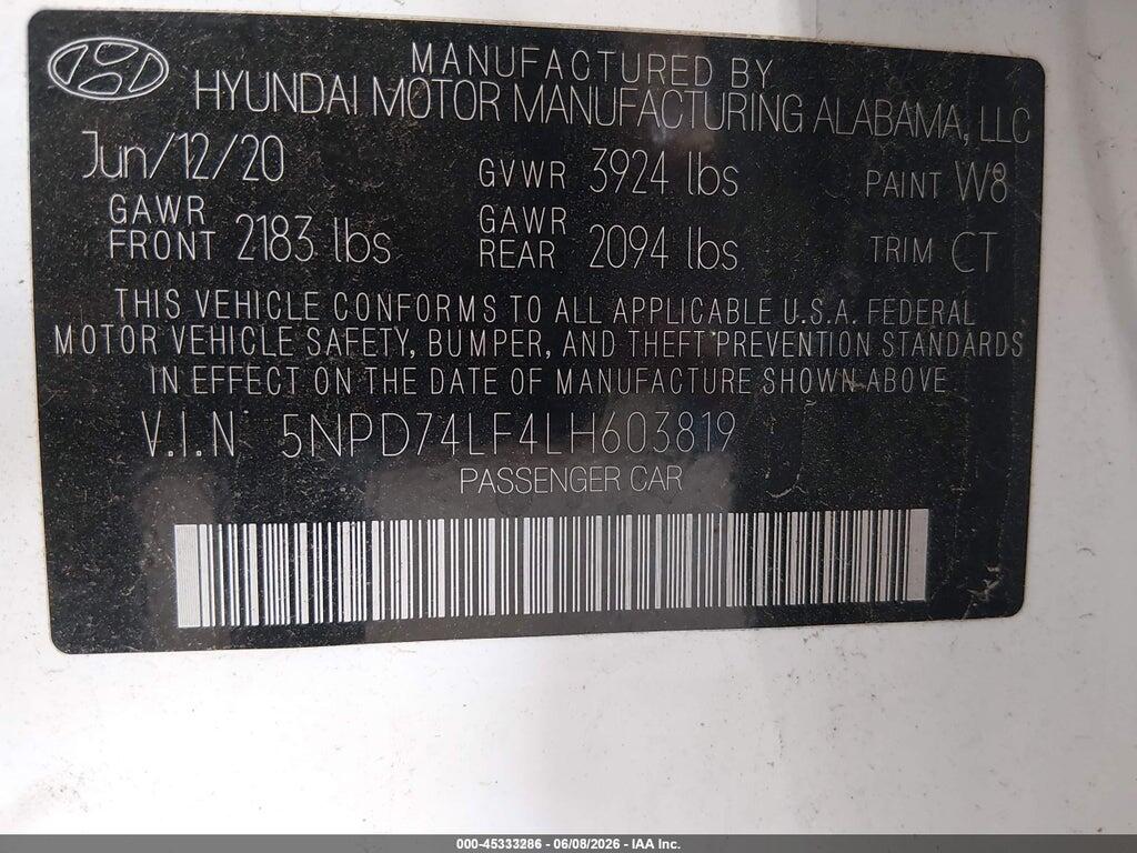 5NPD74LF4LH603819 2020 HYUNDAI ELANTRA photo no. 9