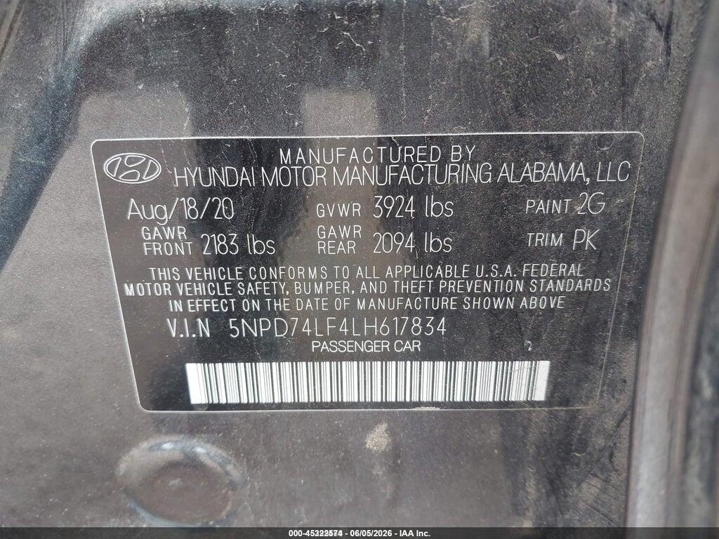 5NPD74LF4LH617834 2020 HYUNDAI ELANTRA photo no. 9