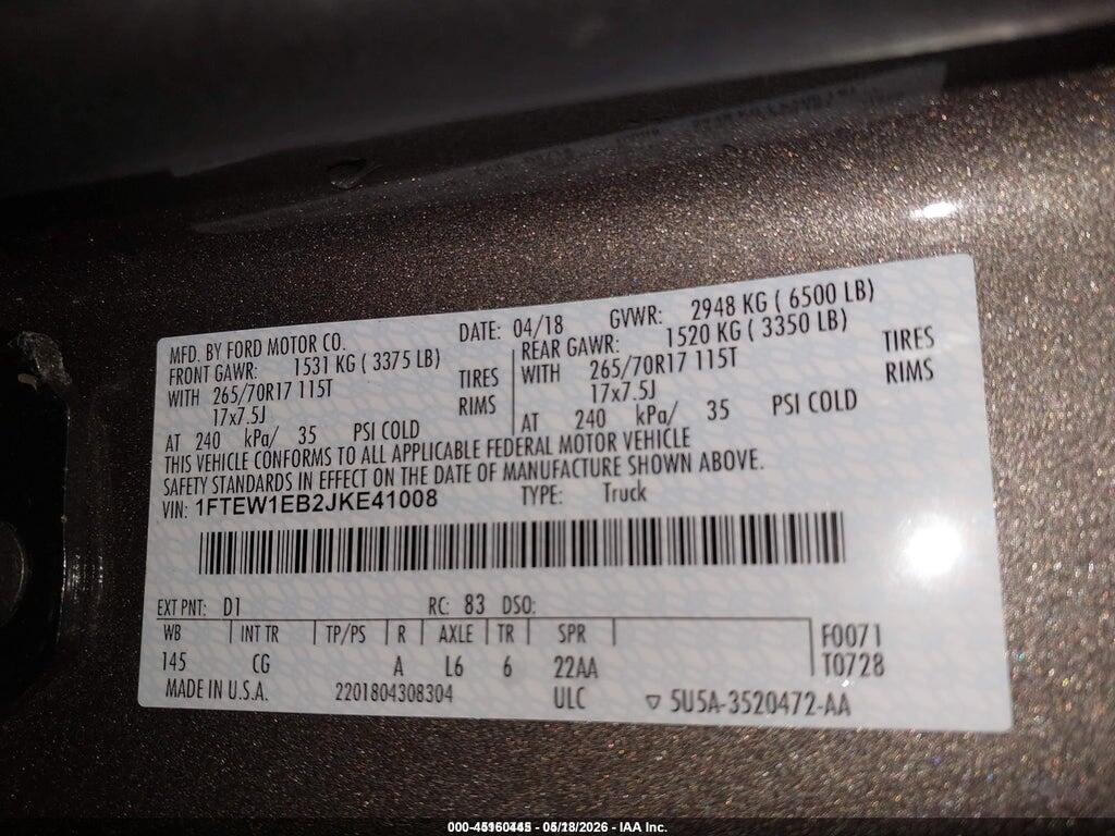 1FTEW1EB2JKE41008 2018 FORD F-150 photo no. 9