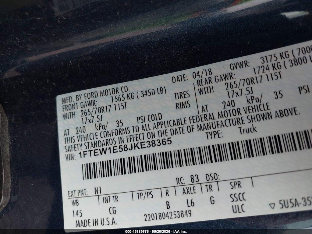 1FTEW1E58JKE38365 2018 FORD F-150 photo no. 9