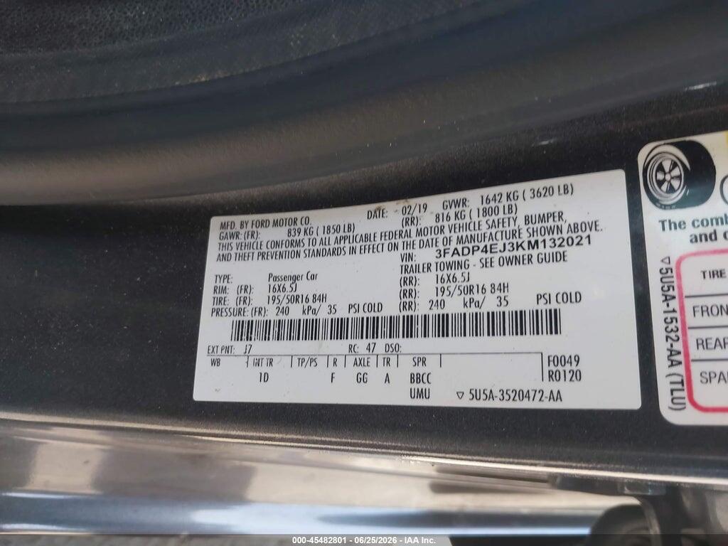 3FADP4EJ3KM132021 2019 FORD FIESTA photo no. 9