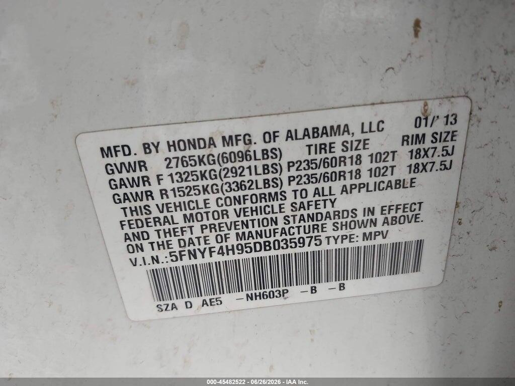5FNYF4H95DB035975 2013 HONDA PILOT photo no. 9
