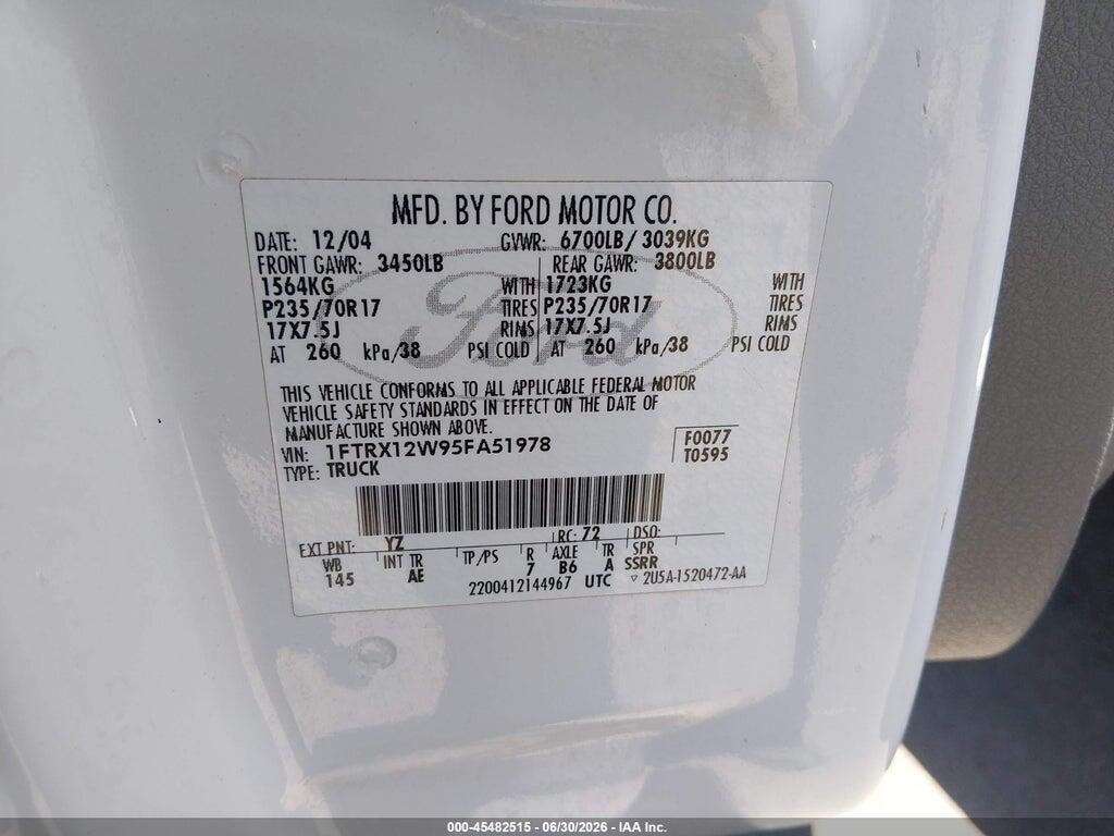 1FTRX12W95FA51978 2005 FORD F-150 photo no. 9