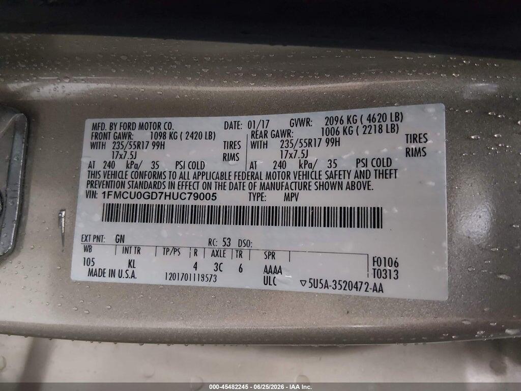 1FMCU0GD7HUC79005 2017 FORD ESCAPE photo no. 9