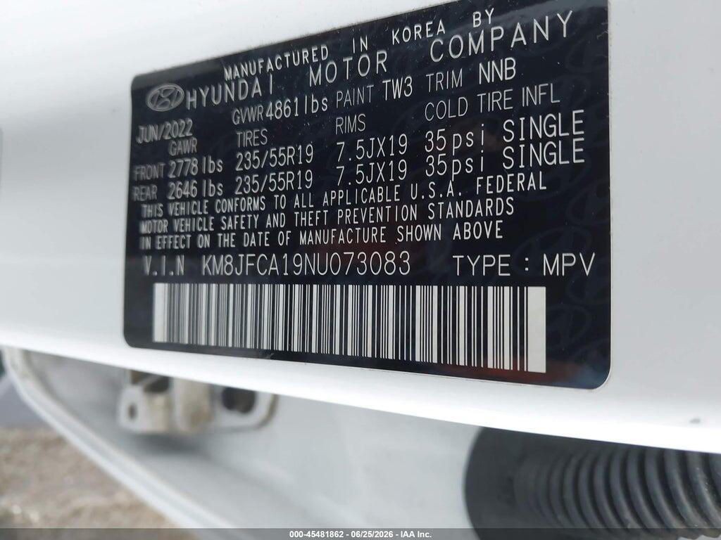 KM8JFCA19NU073083 2022 HYUNDAI TUCSON HYBRID photo no. 9