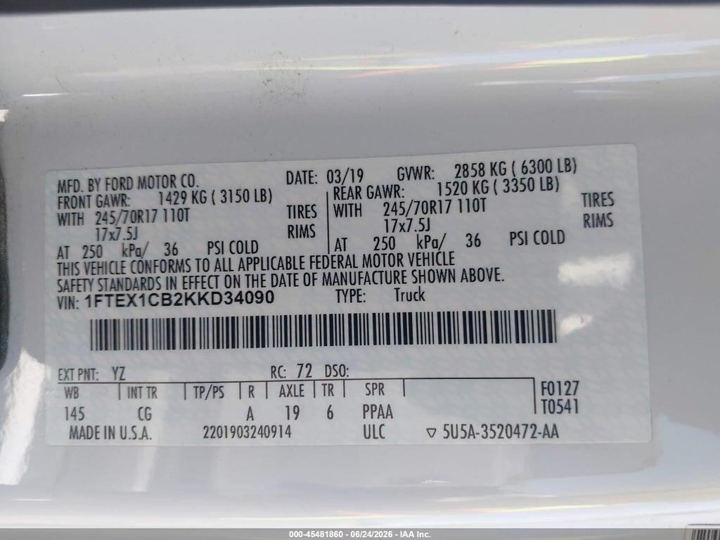 1FTEX1CB2KKD34090 2019 FORD F-150 photo no. 9