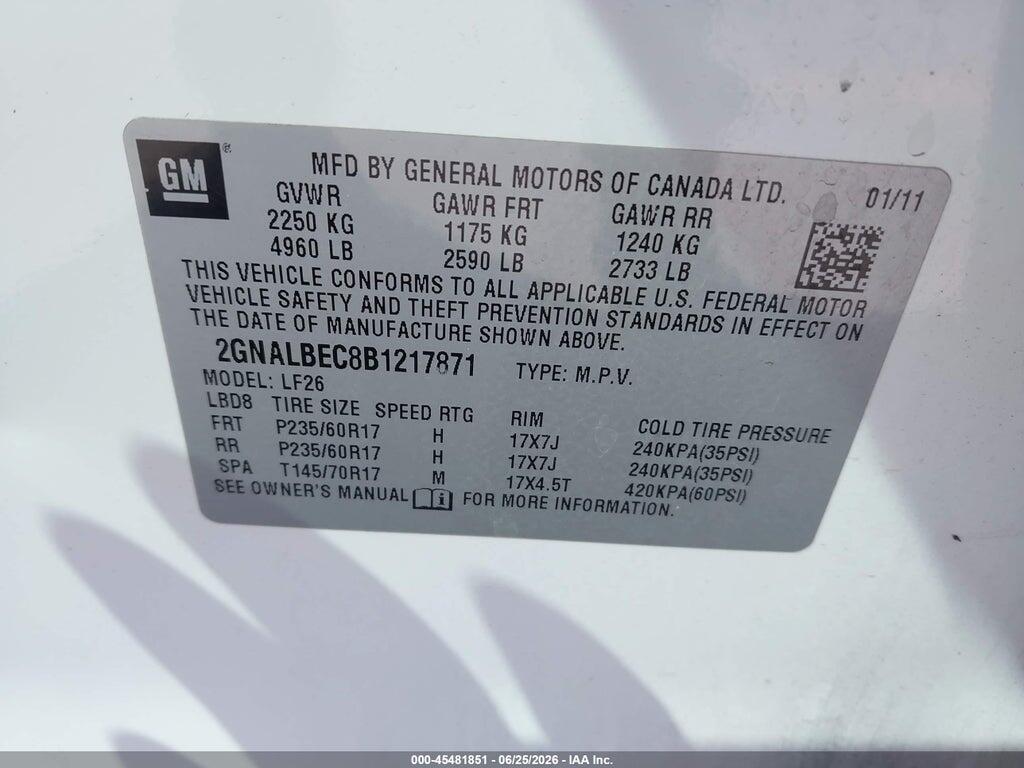 2GNALBEC8B1217871 2011 CHEVROLET EQUINOX photo no. 9