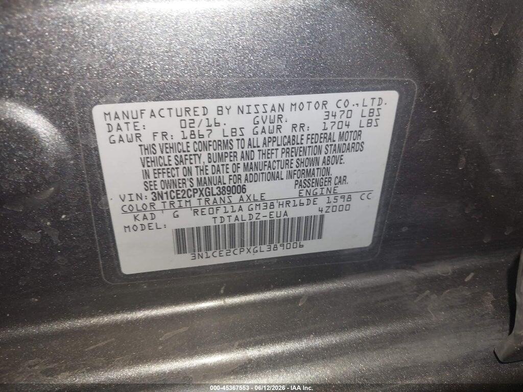 3N1CE2CPXGL389006 2016 NISSAN VERSA NOTE photo no. 9