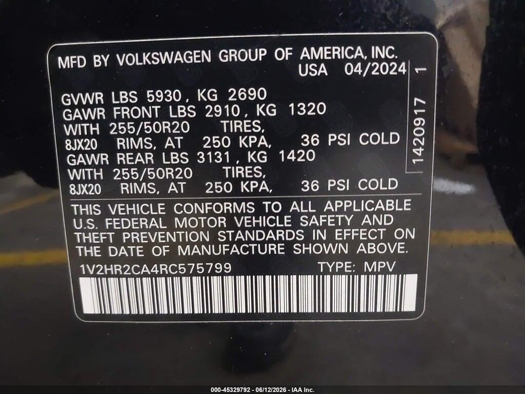 1V2HR2CA4RC575799 2024 VOLKSWAGEN ATLAS photo no. 9