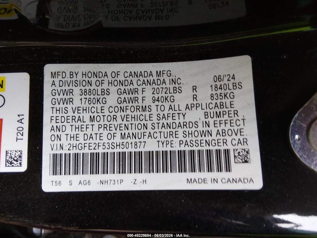 2HGFE2F53SH501877 2025 HONDA CIVIC photo no. 9