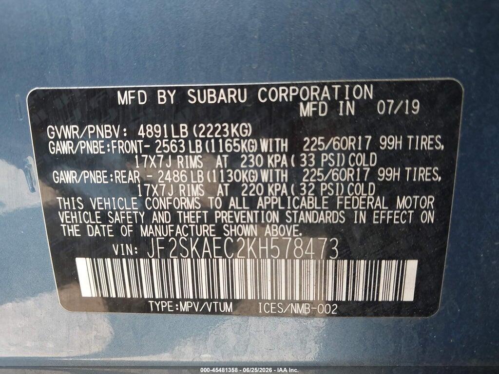 JF2SKAEC2KH578473 2019 SUBARU FORESTER photo no. 9