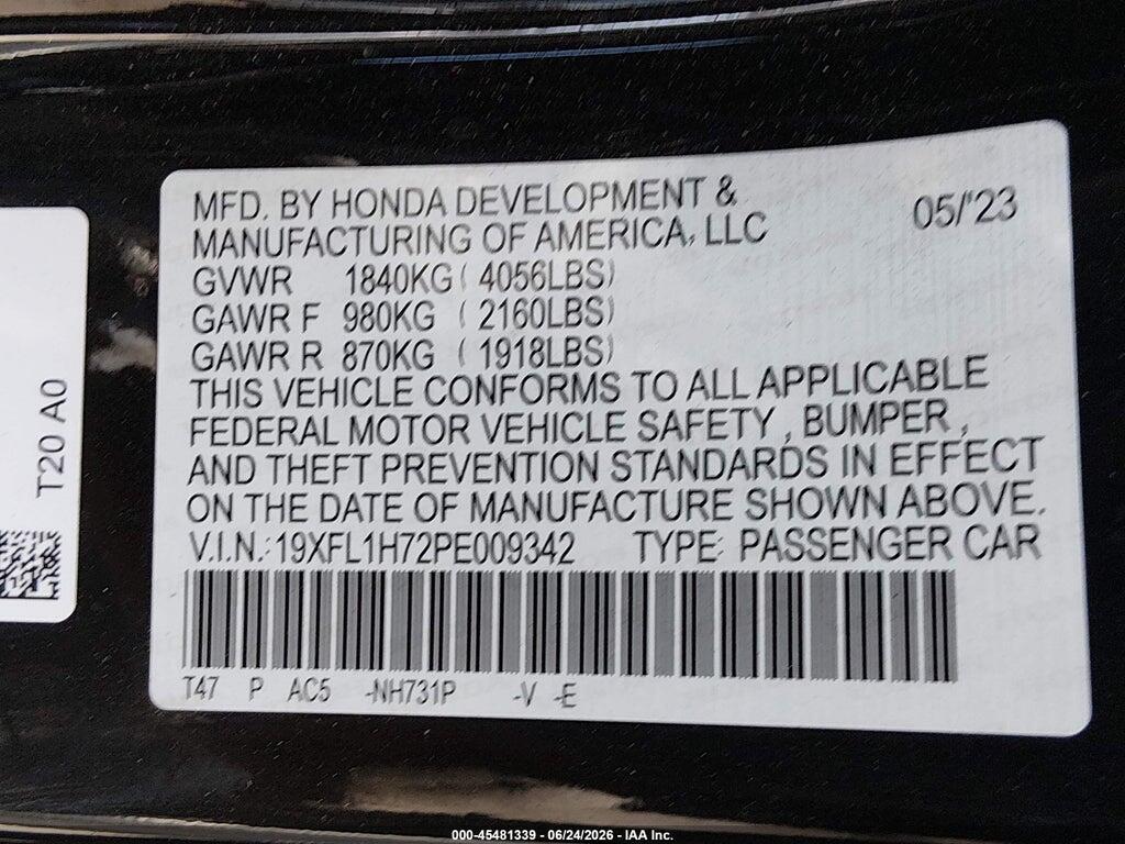19XFL1H72PE009342 2023 HONDA CIVIC photo no. 9