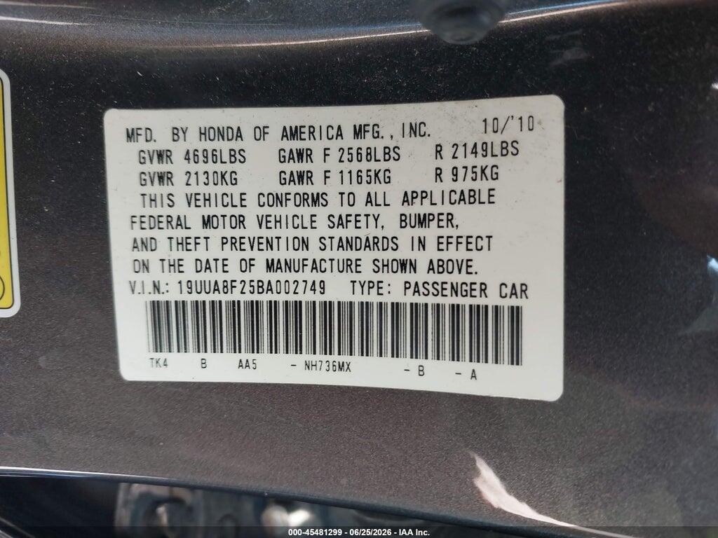 19UUA8F25BA002749 2011 ACURA TL photo no. 9