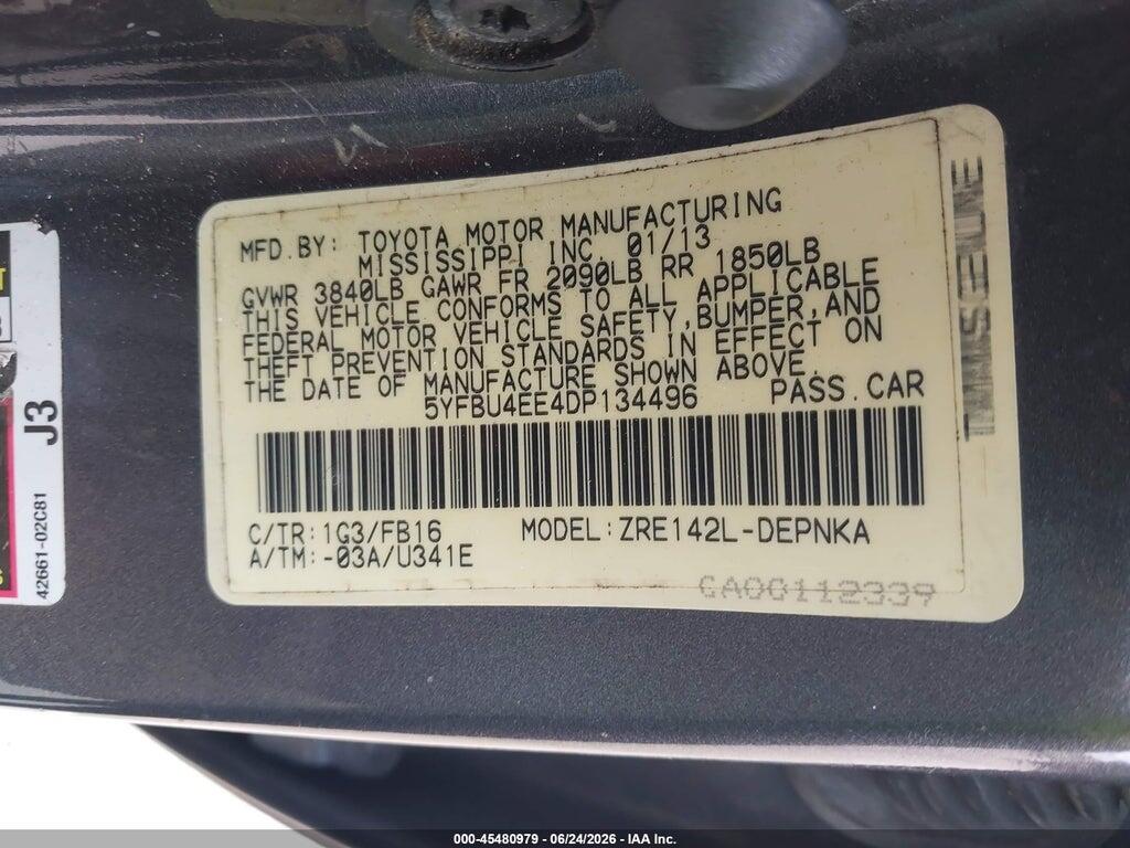 5YFBU4EE4DP134496 2013 TOYOTA COROLLA photo no. 9