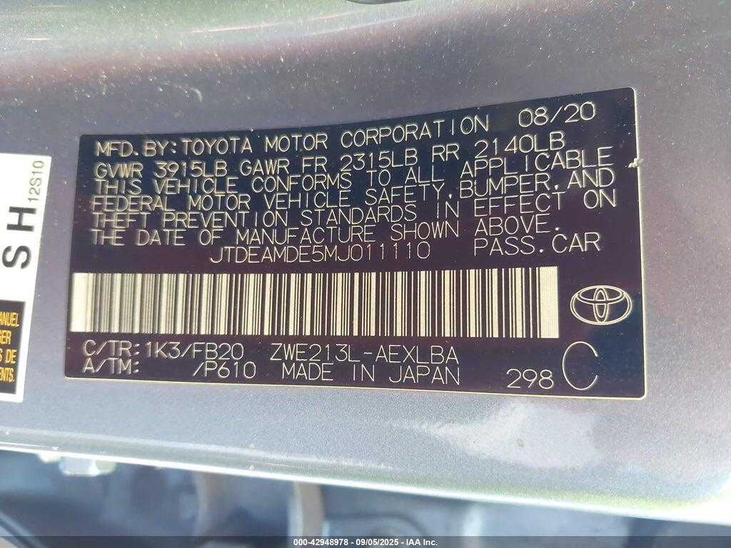 JTDEAMDE5MJ011110 2021 TOYOTA COROLLA photo no. 9