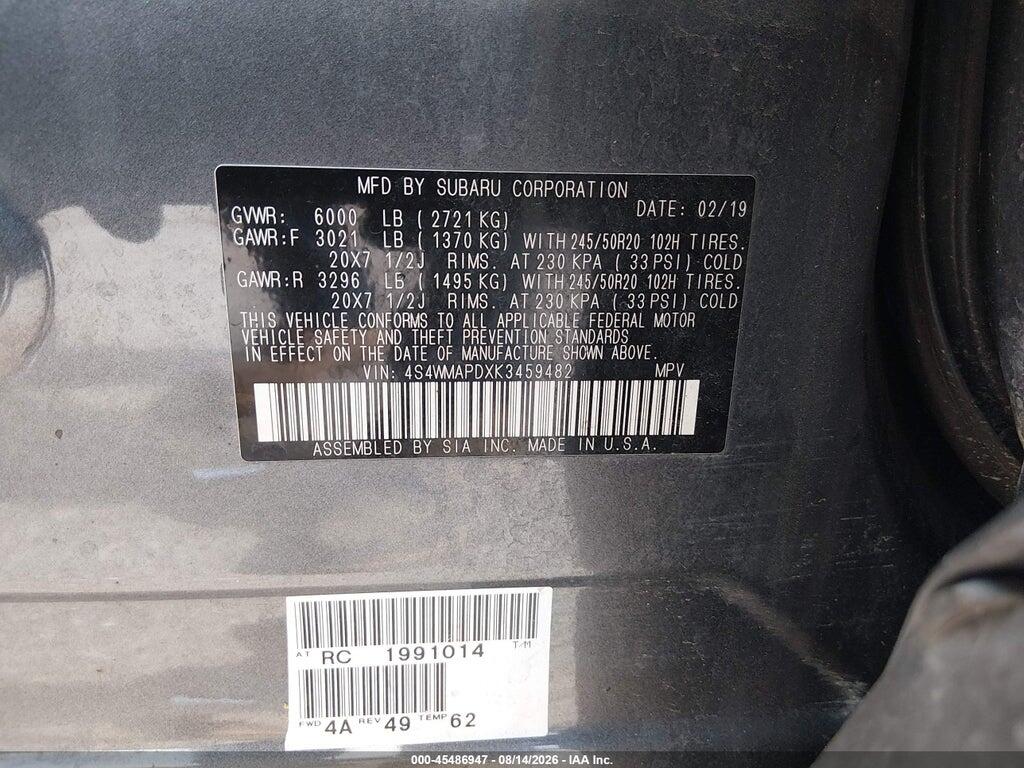 4S4WMAPDXK3459482 2019 SUBARU ASCENT photo no. 9