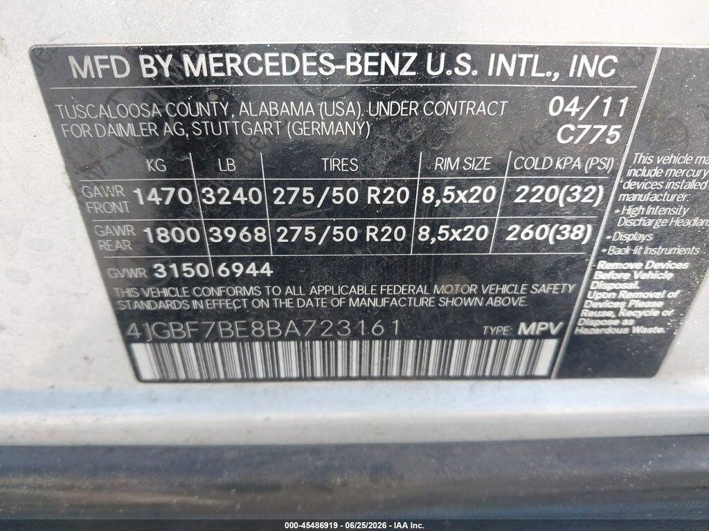 4JGBF7BE8BA723161 2011 MERCEDES-BENZ GL 450 photo no. 9