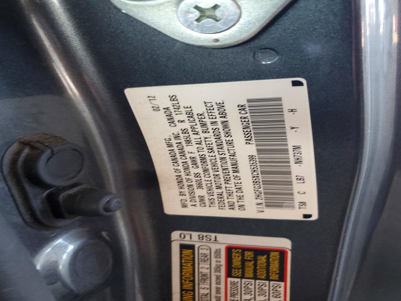 2012 HONDA CIVIC LX — Фото 12 из 12