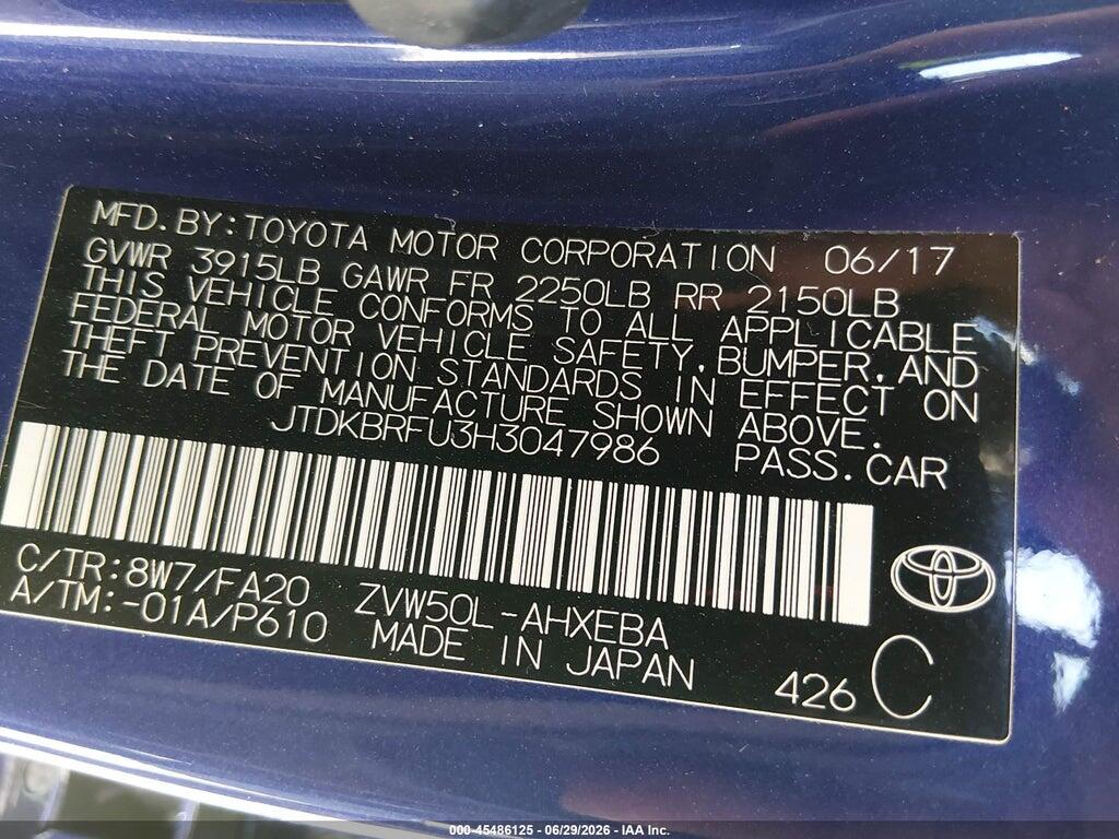 JTDKBRFU3H3047986 2017 TOYOTA PRIUS photo no. 9