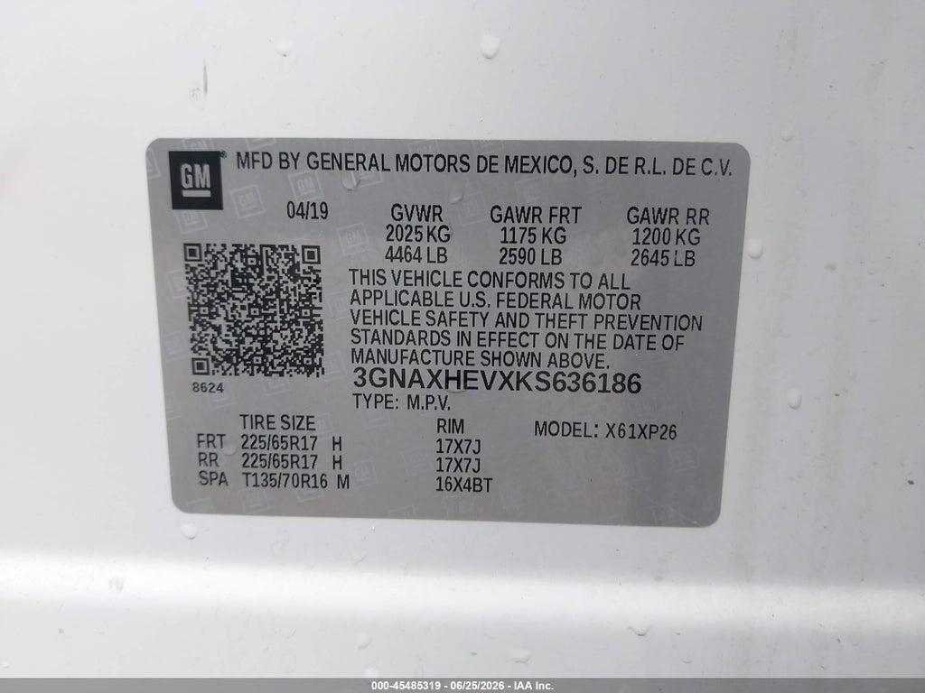 3GNAXHEVXKS636186 2019 CHEVROLET EQUINOX photo no. 9