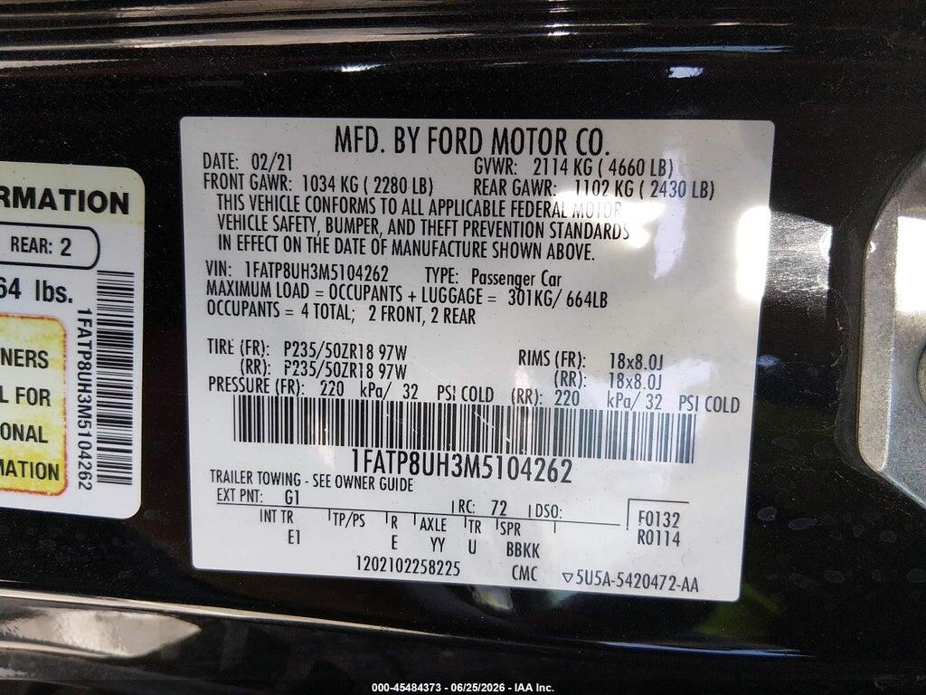 1FATP8UH3M5104262 2021 FORD MUSTANG photo no. 9