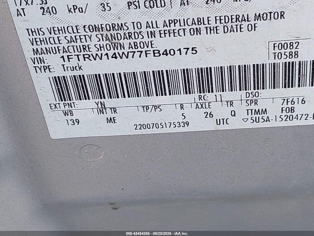 1FTRW14W77FB40175 2007 FORD F-150 photo no. 9